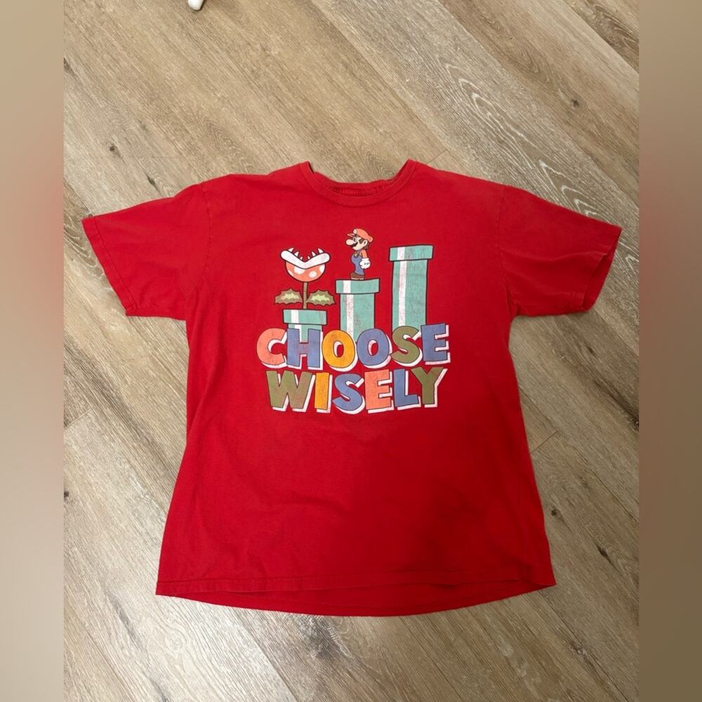 Super Mario Red Men's Choose Wisely Graphic Tee Short Sleeve Size XL
